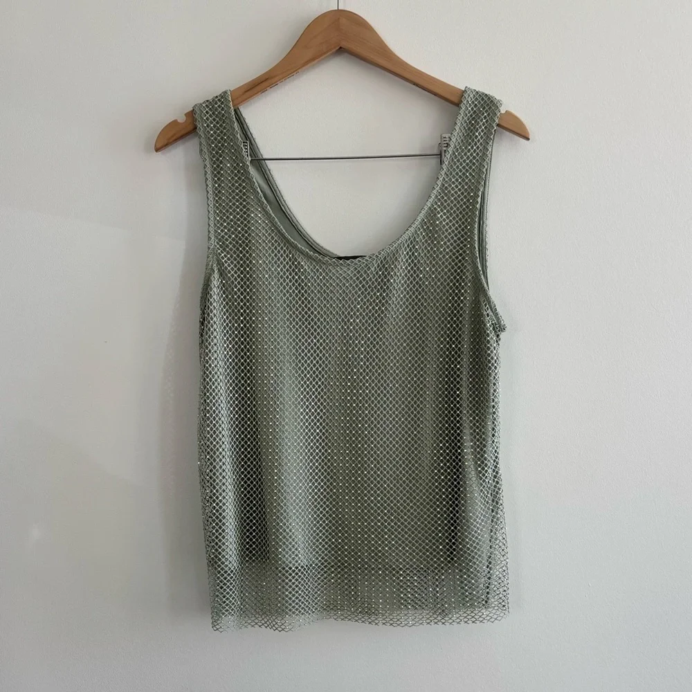 Anthropologie Sunday in Brooklyn Sage Mesh Rhinestone Tank Top - Picture 2 of 9